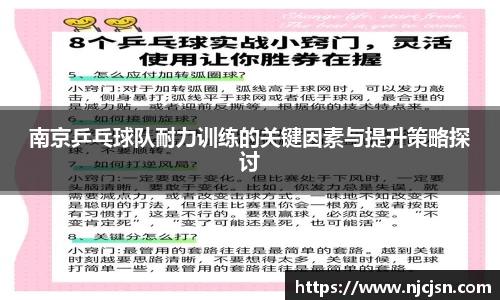 南京乒乓球队耐力训练的关键因素与提升策略探讨